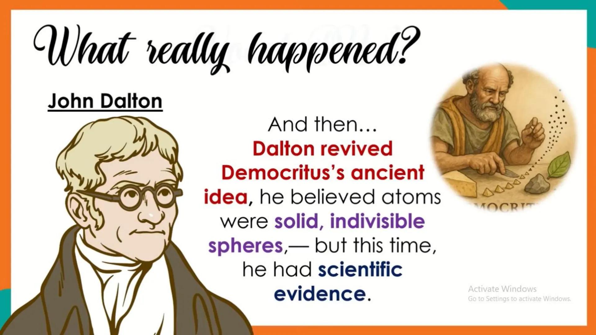 # Development of Atomic Theory
1. The idea of Atoms from Democritus to Dalton
2. Laws of Matter
3. The Discovery of Electrons by J.J. Thoms