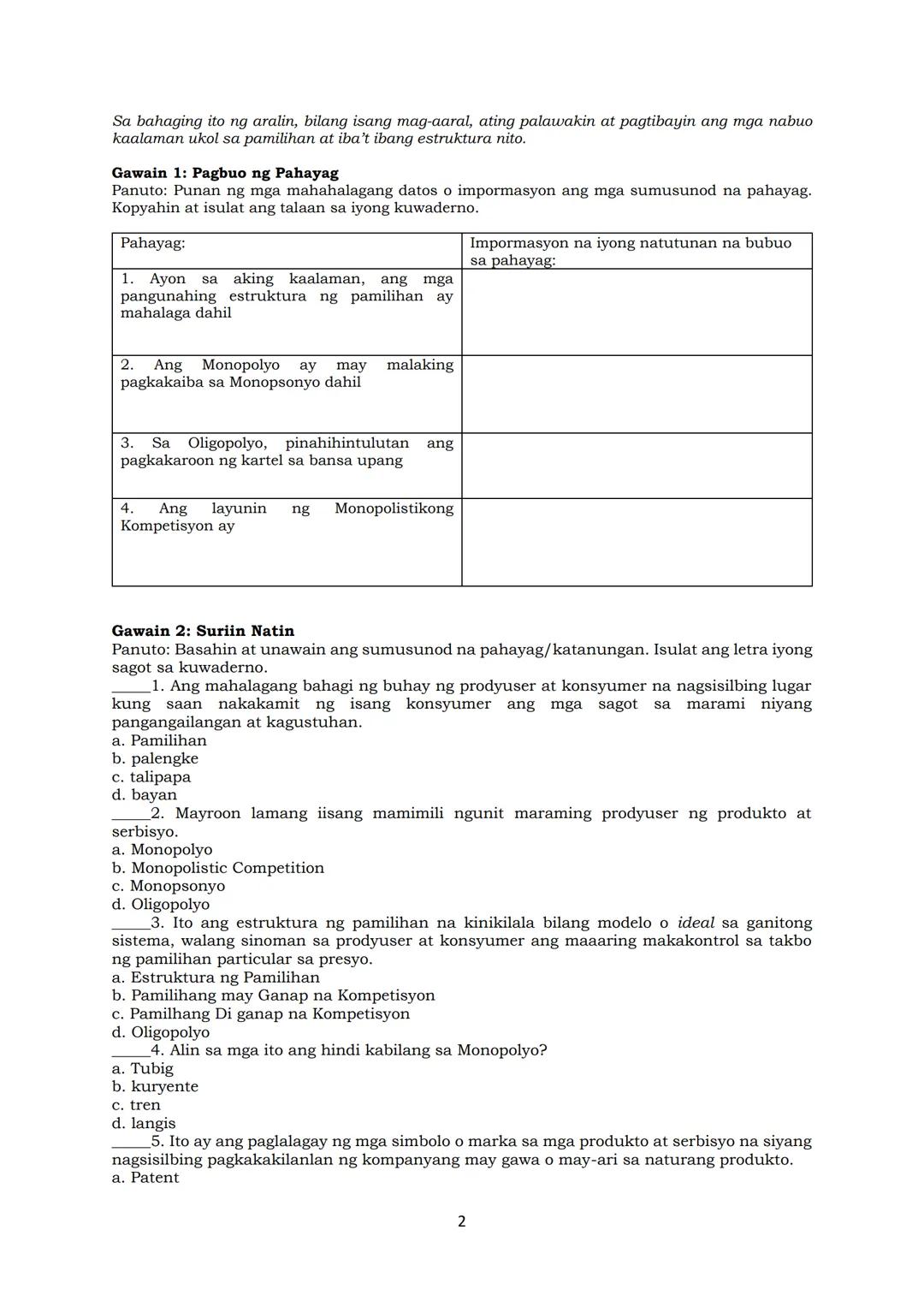 # ARALING PANLIPUNAN 9 (EKONOMIKS)
BLENDED LEARNING ACTIVITY: October 15, 2025
Pamantayan sa Pampagkatuto:
Ang mga mag-aaral ay nakapagsus
