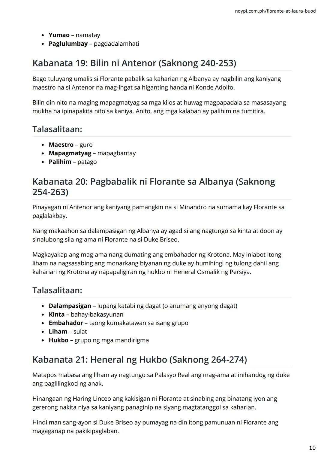 FRANCISCO BALAGTAS
FLORANTE AT
LAURA BUOD NG
BAWAT
ΚΑΒΑΝΑΤΑ
(1-30 with Talasalitaan)
⚫⚫noypi.com.ph noypi.com.ph/florante-at-laura-buod
A