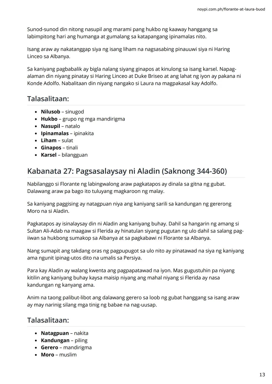 FRANCISCO BALAGTAS
FLORANTE AT
LAURA BUOD NG
BAWAT
ΚΑΒΑΝΑΤΑ
(1-30 with Talasalitaan)
⚫⚫noypi.com.ph noypi.com.ph/florante-at-laura-buod
A