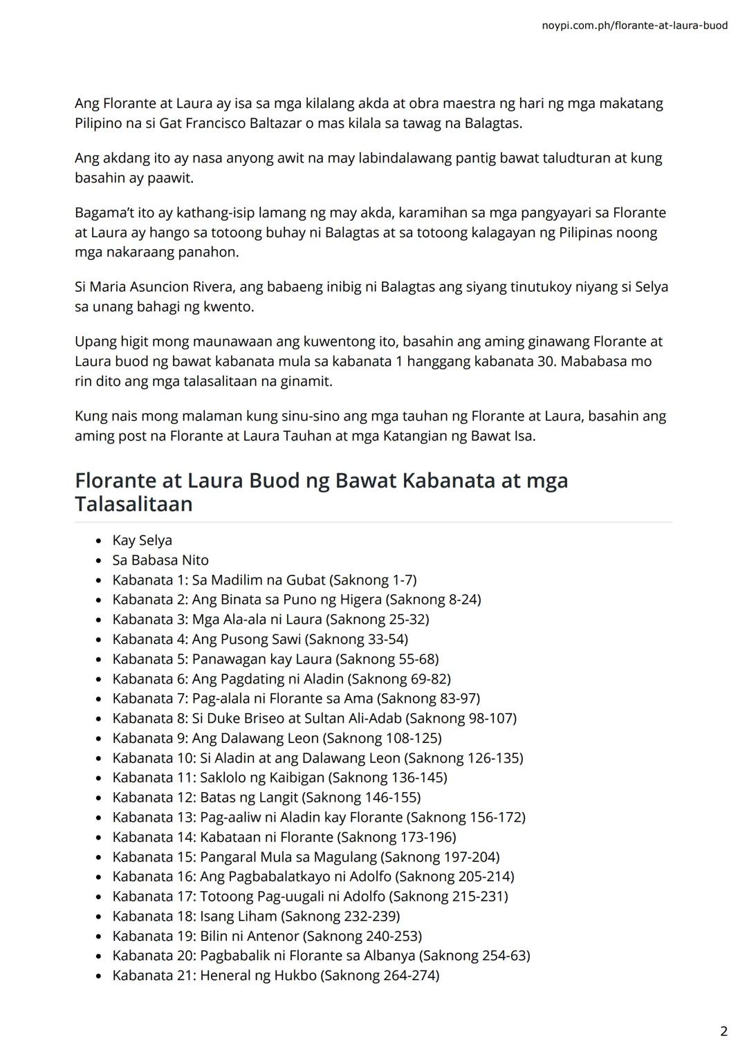 FRANCISCO BALAGTAS
FLORANTE AT
LAURA BUOD NG
BAWAT
ΚΑΒΑΝΑΤΑ
(1-30 with Talasalitaan)
⚫⚫noypi.com.ph noypi.com.ph/florante-at-laura-buod
A