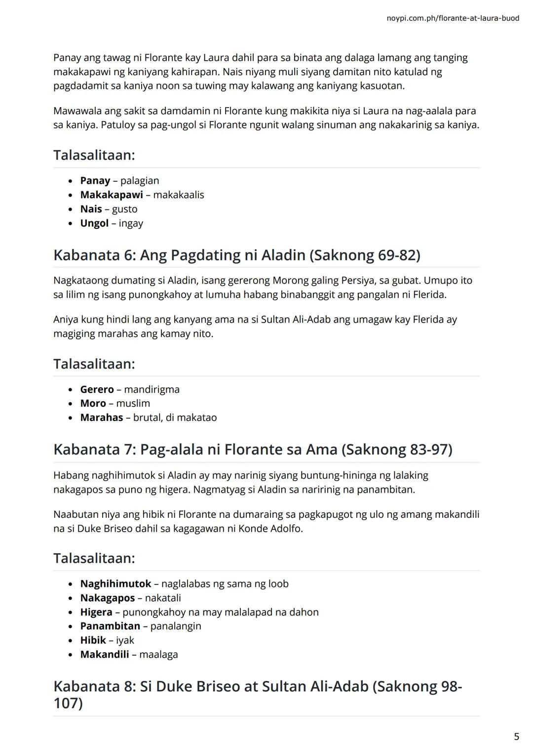 FRANCISCO BALAGTAS
FLORANTE AT
LAURA BUOD NG
BAWAT
ΚΑΒΑΝΑΤΑ
(1-30 with Talasalitaan)
⚫⚫noypi.com.ph noypi.com.ph/florante-at-laura-buod
A