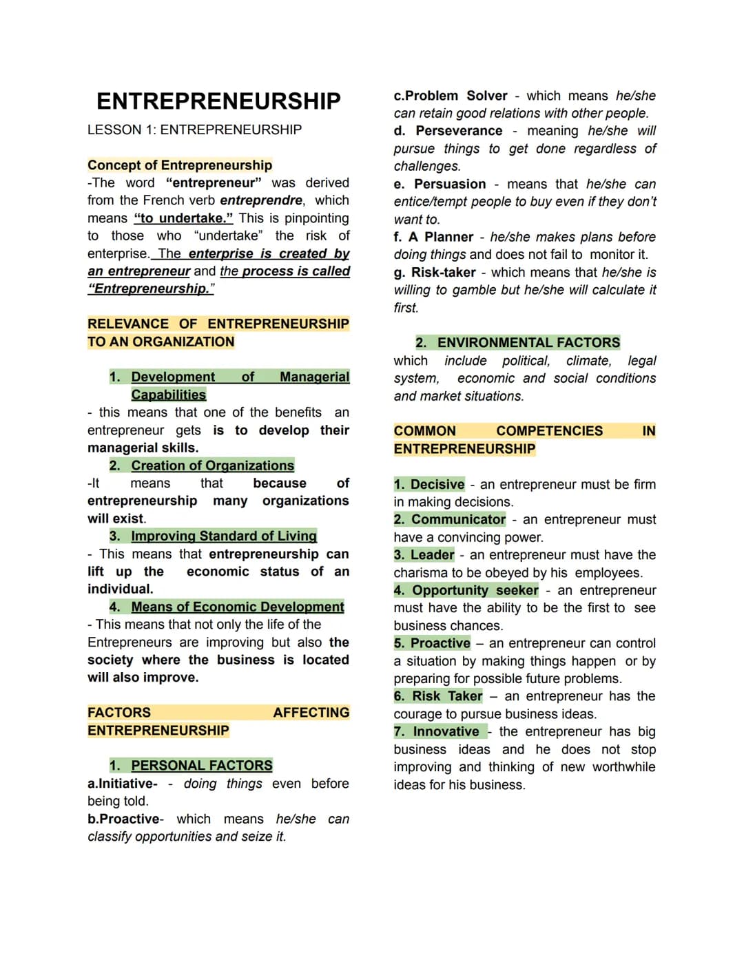 # ENTREPRENEURSHIP
## LESSON 1: ENTREPRENEURSHIP
### Concept of Entrepreneurship
- The word "**entrepreneur**" was derived from the French v