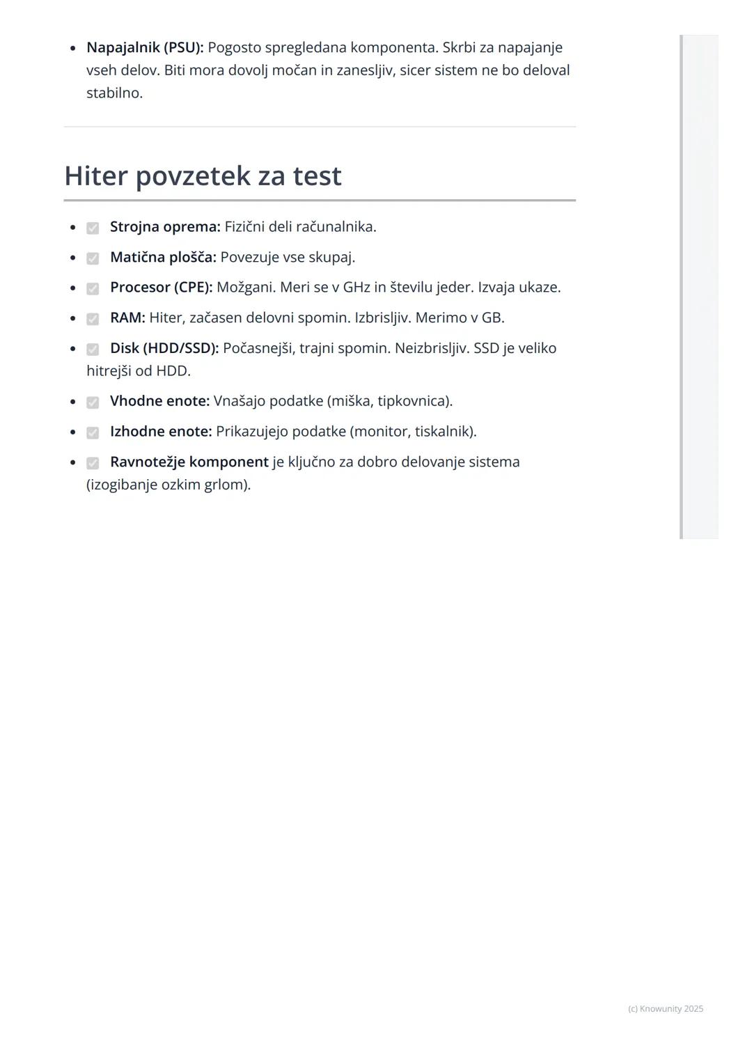 # Strojna oprema računalnika
## Uvod v strojno opremo
Strojna oprema (angl. hardware) so vsi fizični deli računalnika, ki se jih lahko
dot