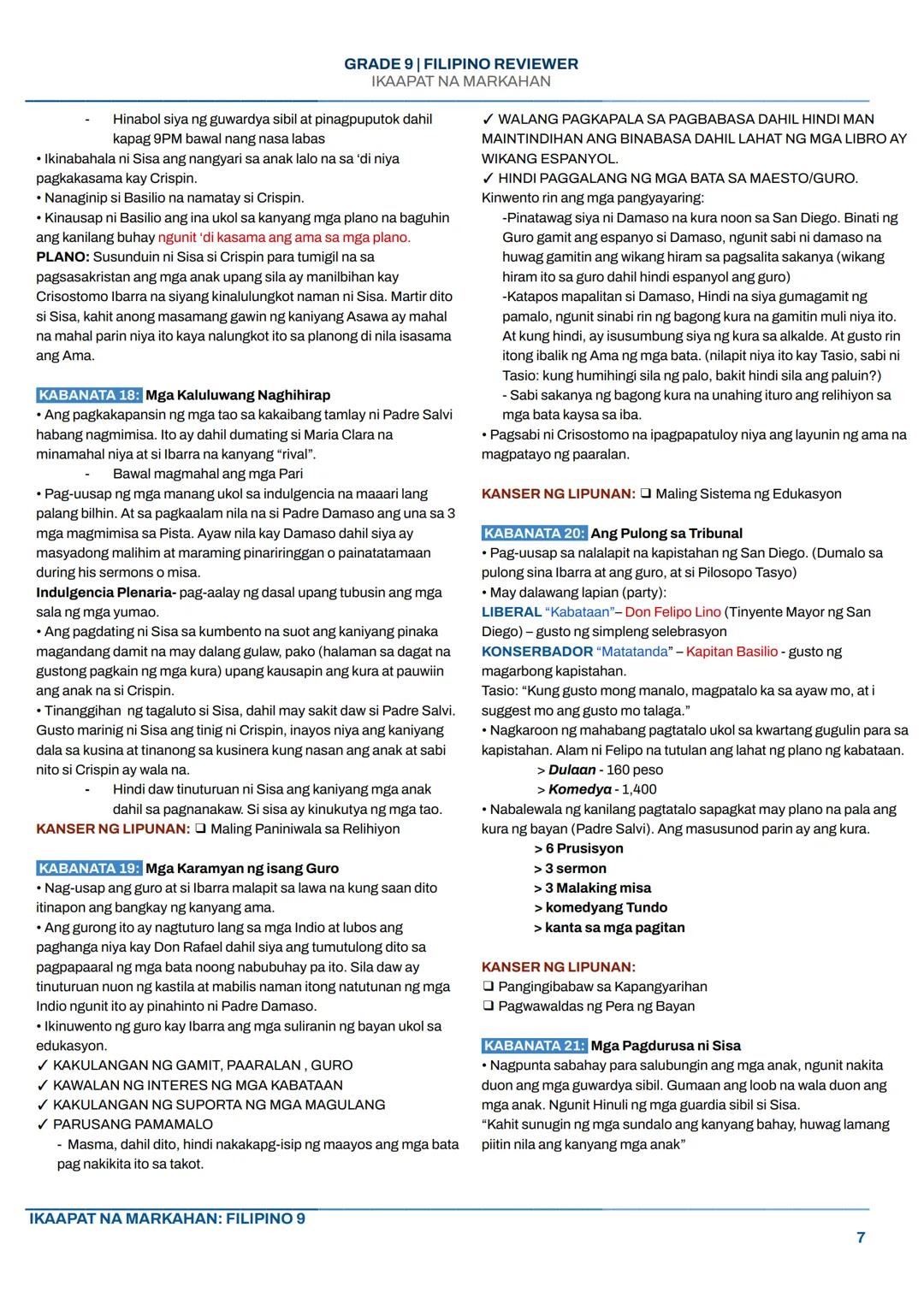 GRADE 9 | FILIPINO REVIEWER
IKAAPAT NA MARKAHAN
NOLI ME TANGERE
I. KASAYSAYAN
Ang Noli Me Tángere ay isang nobelang isinulat ni Dr. Jose Riz