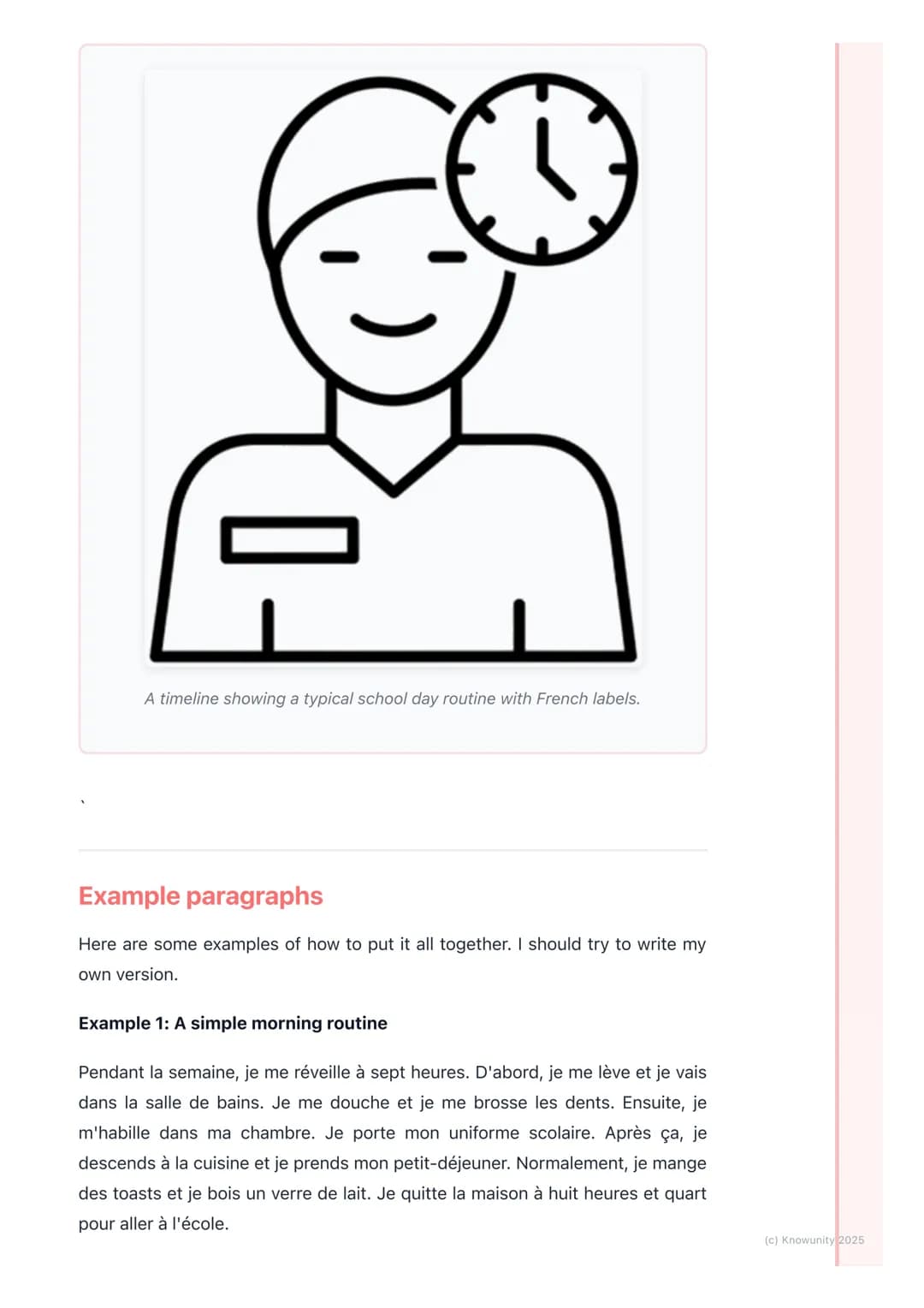 # Ma journée typique
Introduction to describing my day
This topic is all about how to describe a typical day in French. It's really useful