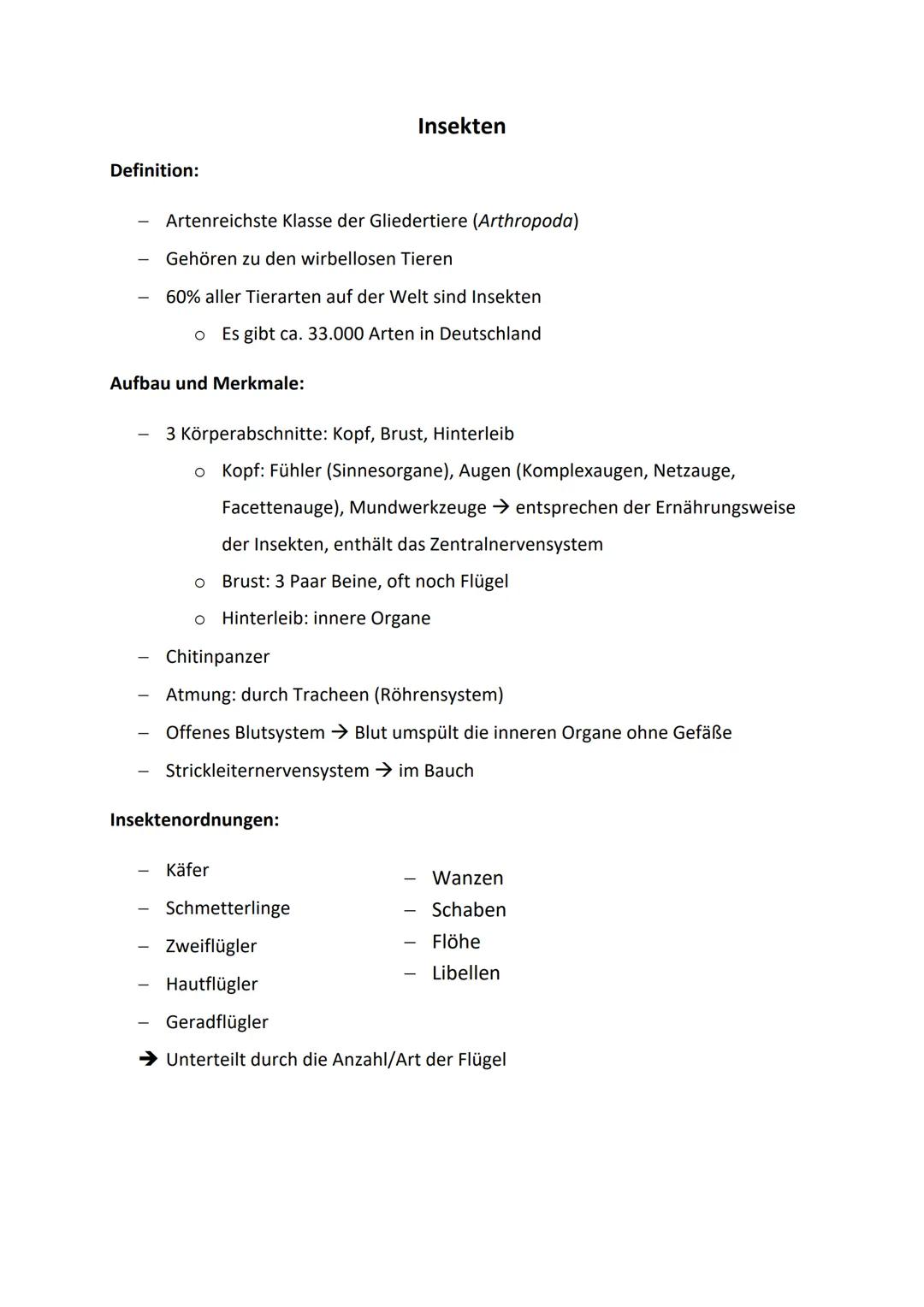 Insekten
Definition:
- Artenreichste Klasse der Gliedertiere (Arthropoda)
- Gehören zu den wirbellosen Tieren
- 60% aller Tierarten auf de