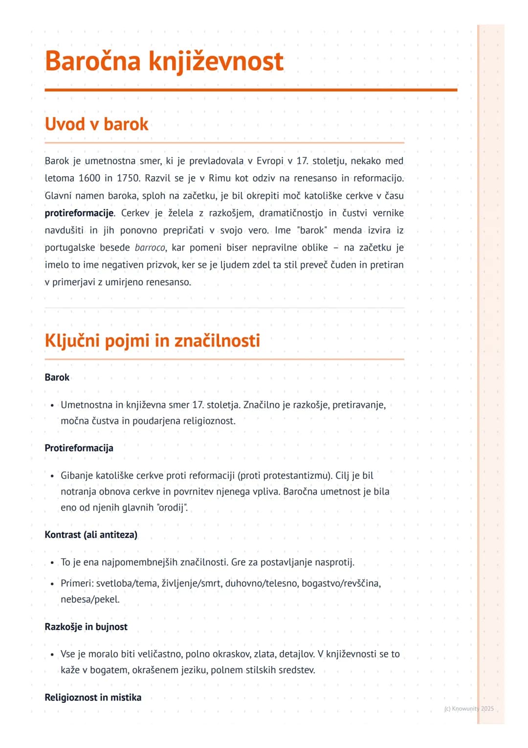 # Baročna književnost
Uvod v barok
Barok je umetnostna smer, ki je prevladovala v Evropi v 17. stoletju, nekako med
letoma 1600 in 1750. R