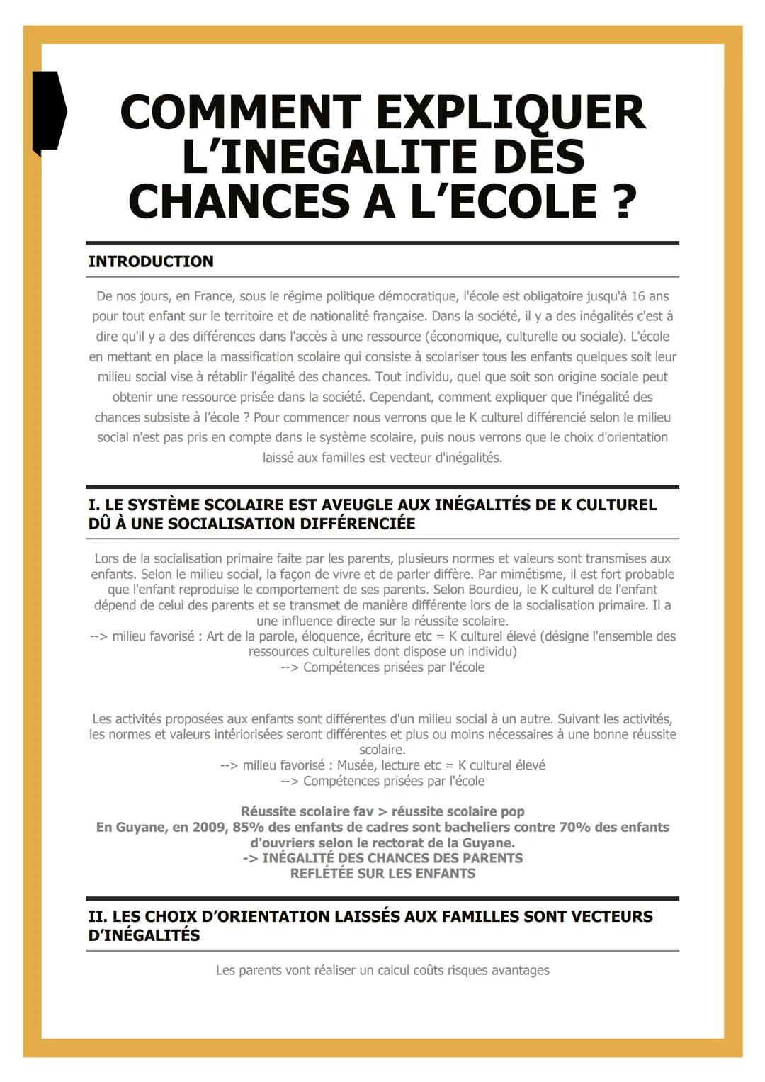 # COMMENT EXPLIQUER
# L'INEGALITE DES
# CHANCES A L'ECOLE ?
INTRODUCTION
De nos jours, en France, sous le régime politique démocratique, l