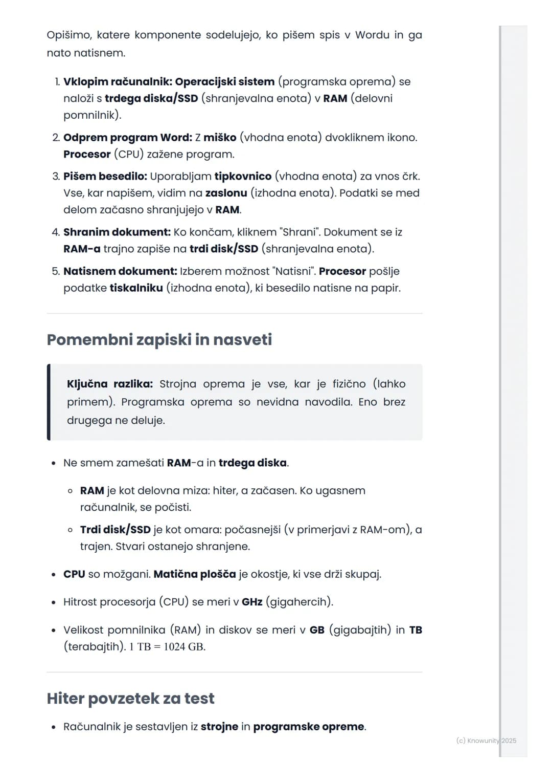 # Računalnik in njegove
komponente
Kaj je računalnik?
Računalnik je elektronska naprava, ki sprejema podatke, jih obdeluje in
nam prikaže