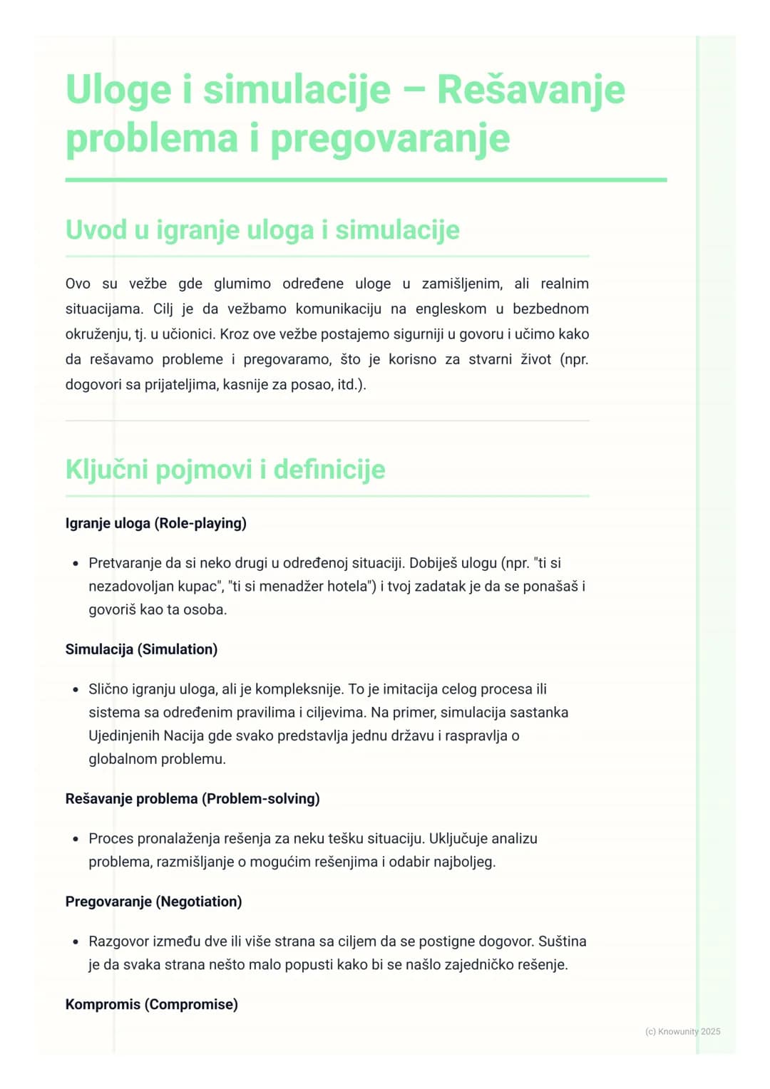 # Uloge i simulacije - Rešavanje
problema i pregovaranje
Uvod u igranje uloga i simulacije
Ovo su vežbe gde glumimo određene uloge u zamiš