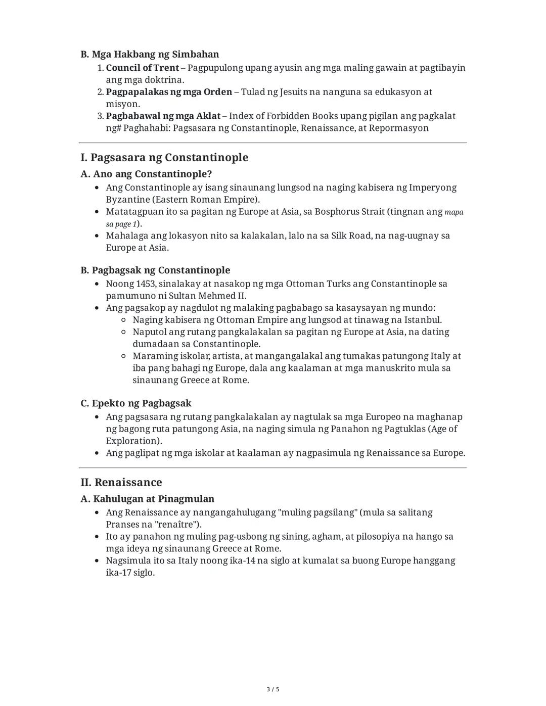 ## Paghahabi: Pagsasara ng Constantinople, Renaissance, at
Repormasyon
## I. Pagsasara ng Constantinople
### A. Ano ang Constantinople?
-