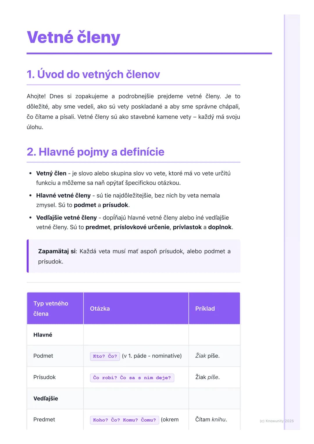 # Vetné členy
## 1. Úvod do vetných členov
Ahojte! Dnes si zopakujeme a podrobnejšie prejdeme vetné členy. Je to
dôležité, aby sme vedeli,