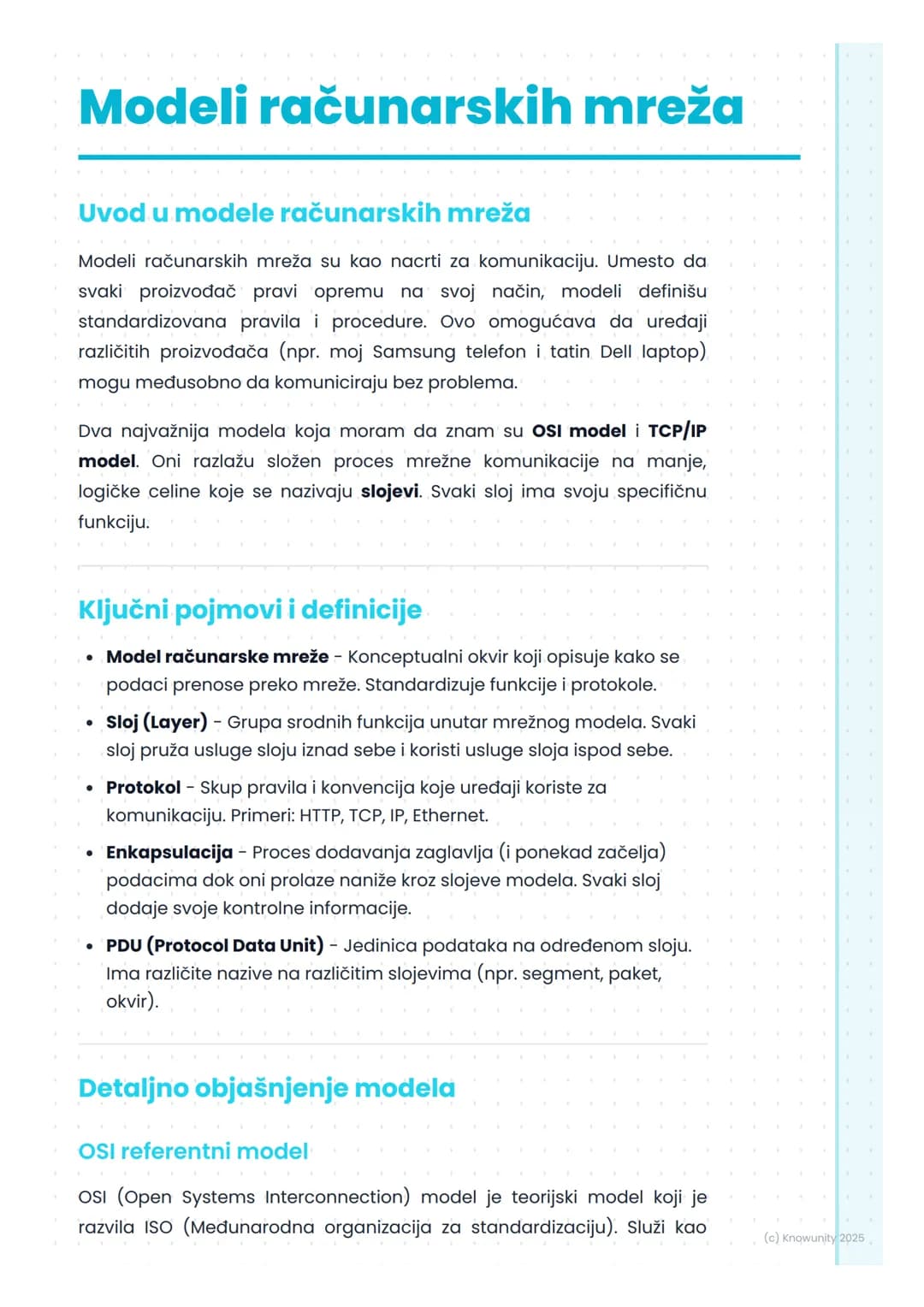 # Modeli računarskih mreža
Uvod u modele računarskih mreža
Modeli računarskih mreža su kao nacrti za komunikaciju. Umesto da
svaki proizvo