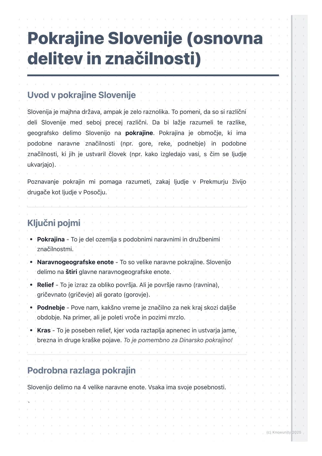 # Pokrajine Slovenije (osnovna
delitev in značilnosti)
Uvod v pokrajine Slovenije
Slovenija je majhna država, ampak je zelo raznolika. To