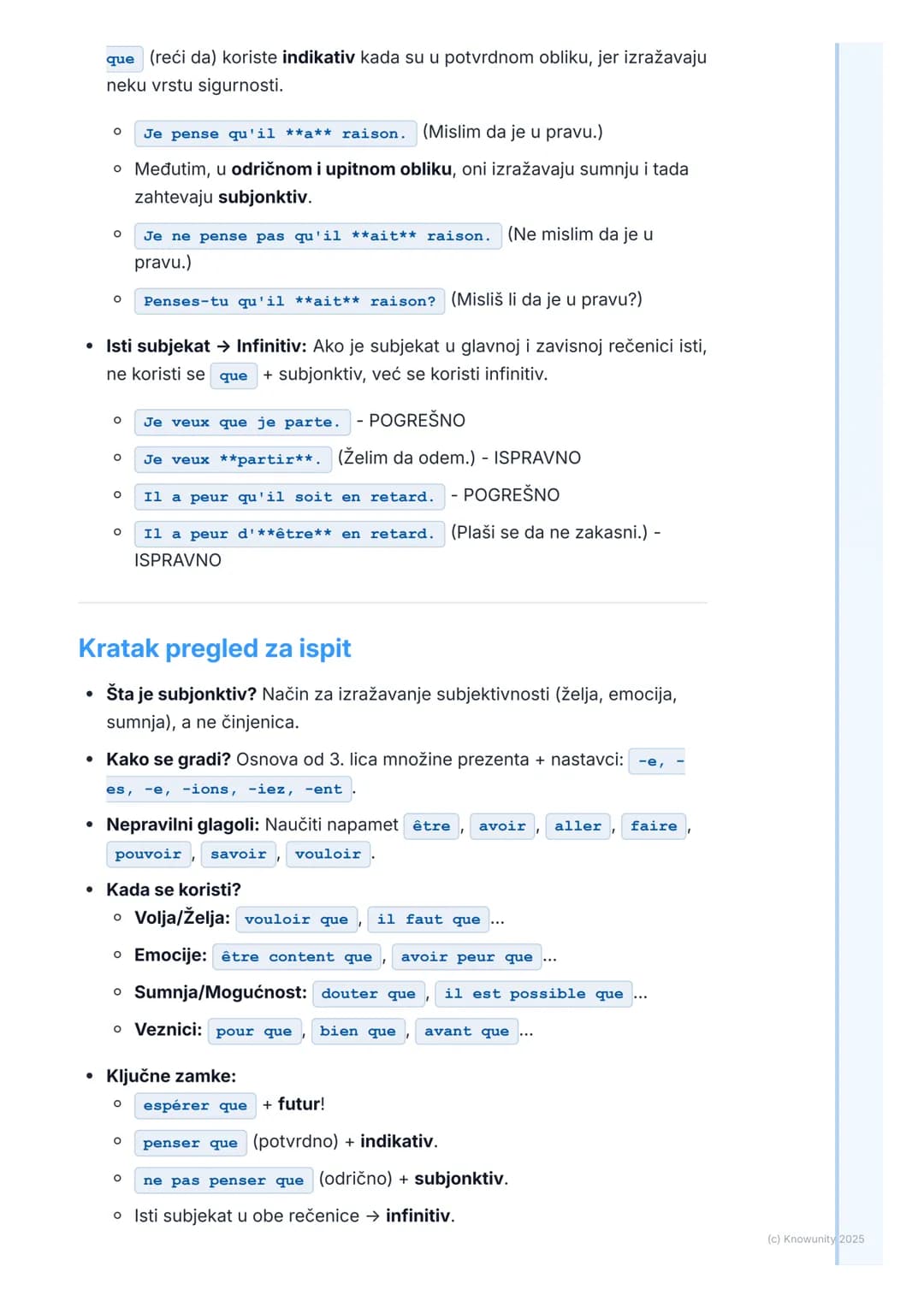 # Subjonktiv (Subjunctive Mood)
Uvod u subjonktiv
Subjonktiv (le subjonctif) nije vreme, već glagolski način. To je ključna
razlika u odno