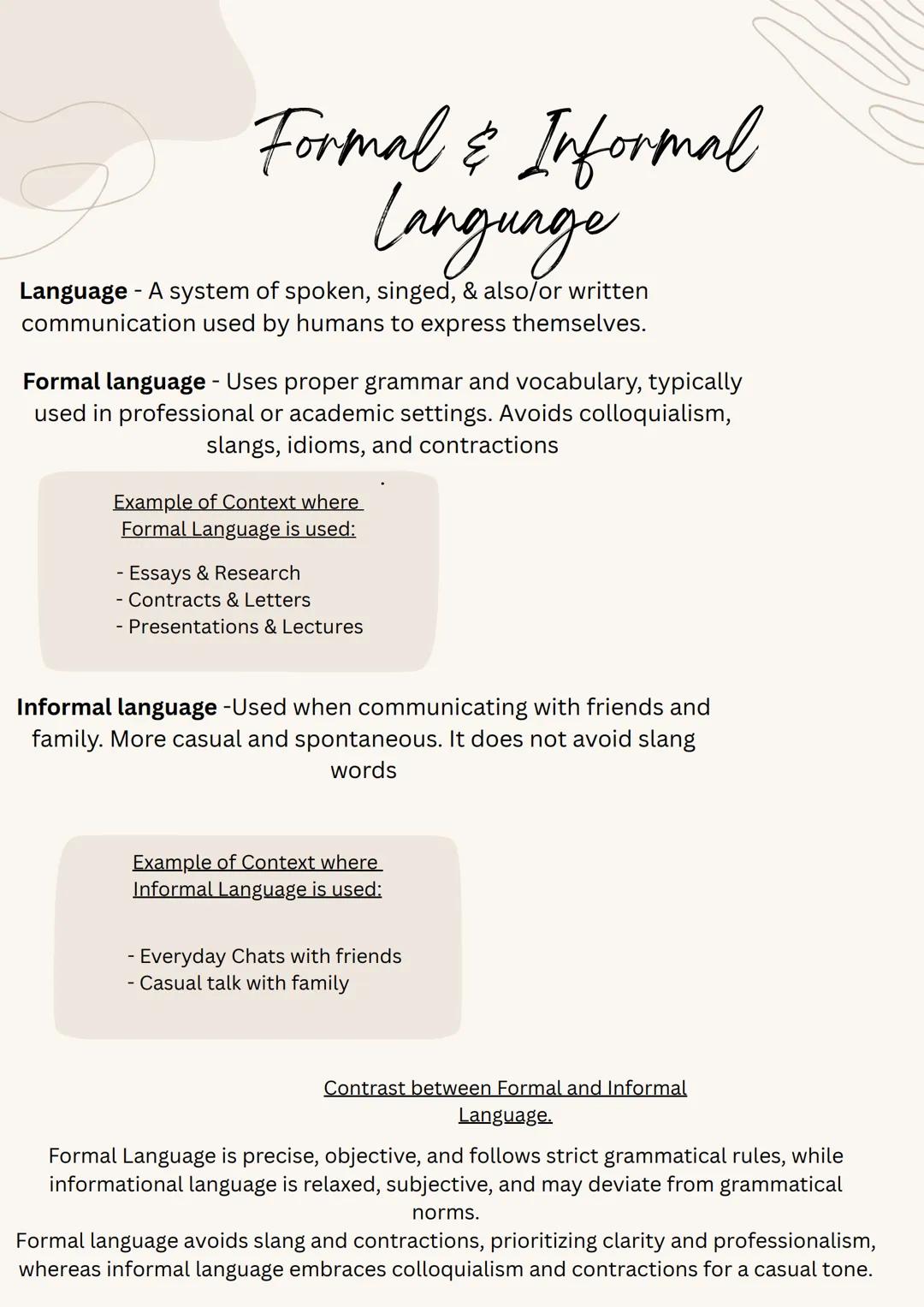 Formal and Informal Language.