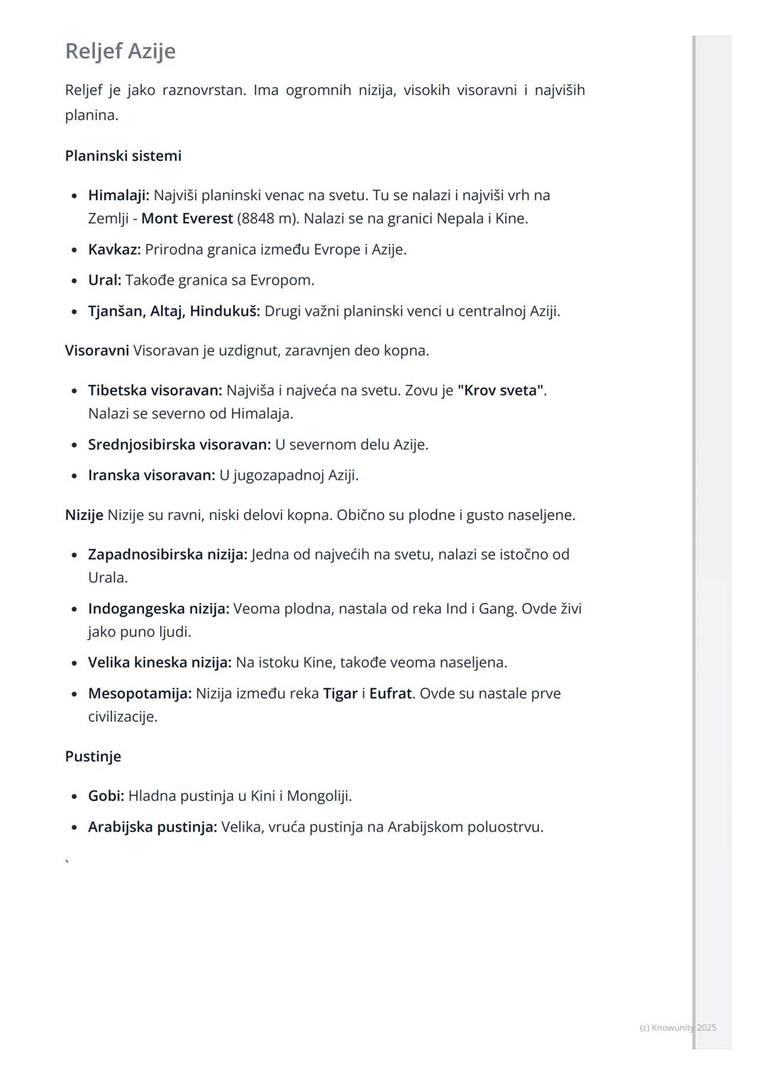 # Azija
Opšte odlike Azije
Azija je najveći kontinent po površini i najnaseljeniji kontinent na svetu.
Zovu je "kontinent kontrasta" jer i