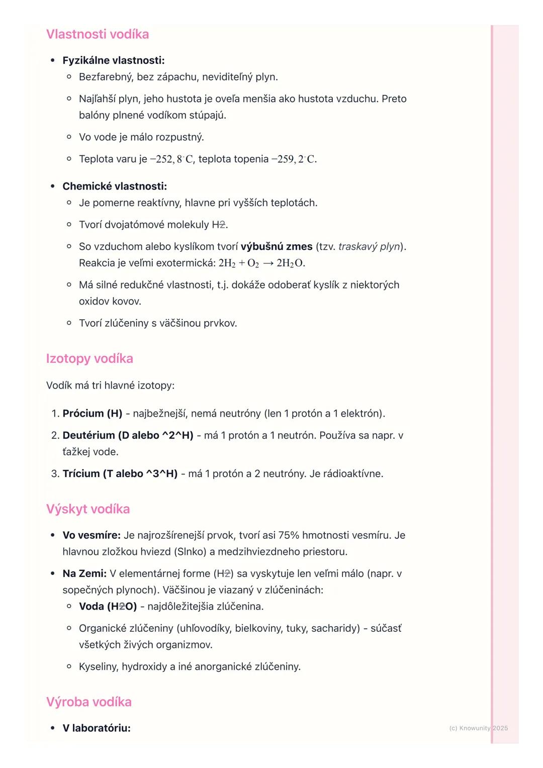 # Vodík a kyslík
## 1. Prehľad a úvod
Dnes si zopakujeme vodík a kyslík, dva z najdôležitejších a najrozšírenejších
prvkov vo vesmíre aj n