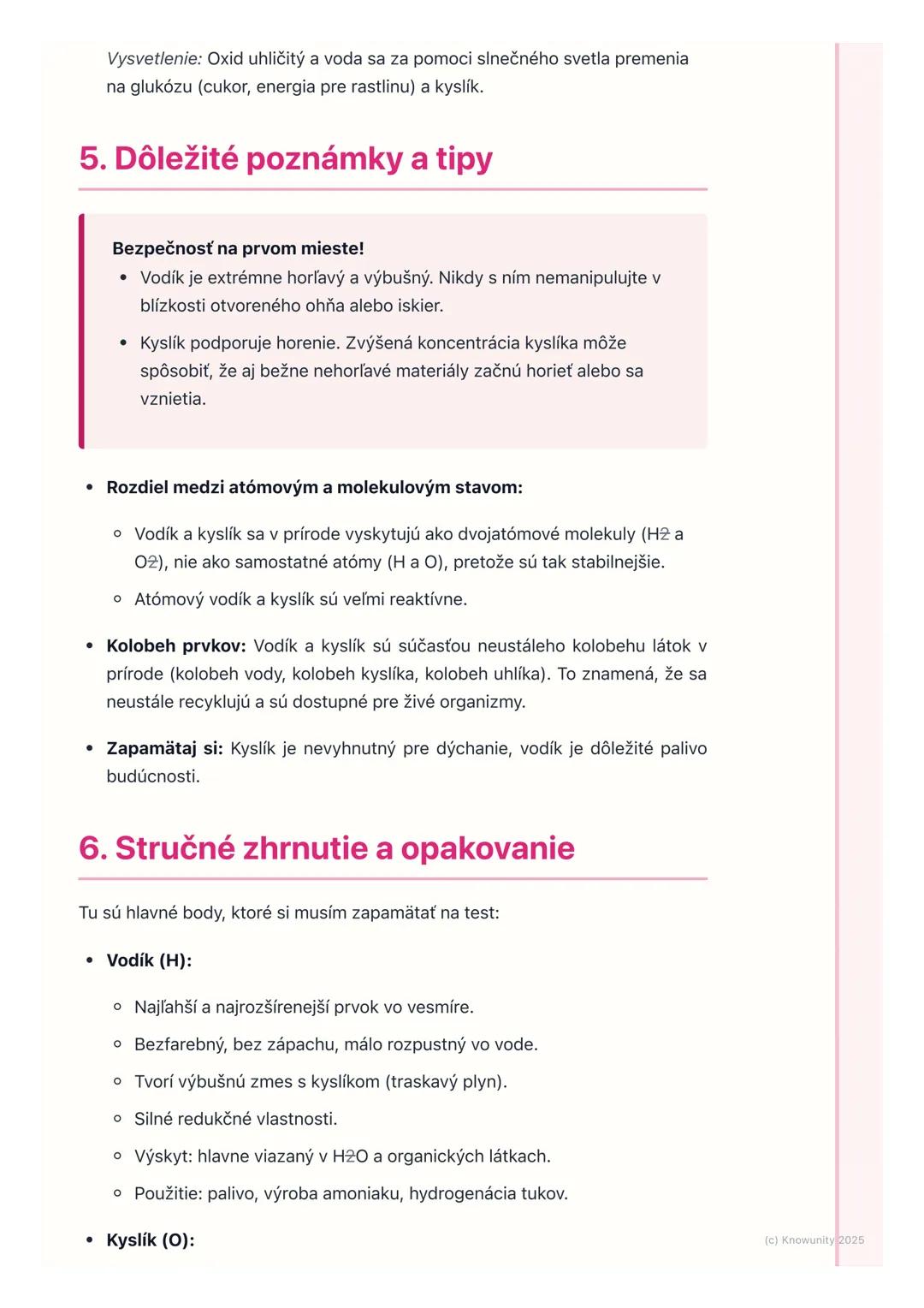 # Vodík a kyslík
## 1. Prehľad a úvod
Dnes si zopakujeme vodík a kyslík, dva z najdôležitejších a najrozšírenejších
prvkov vo vesmíre aj n