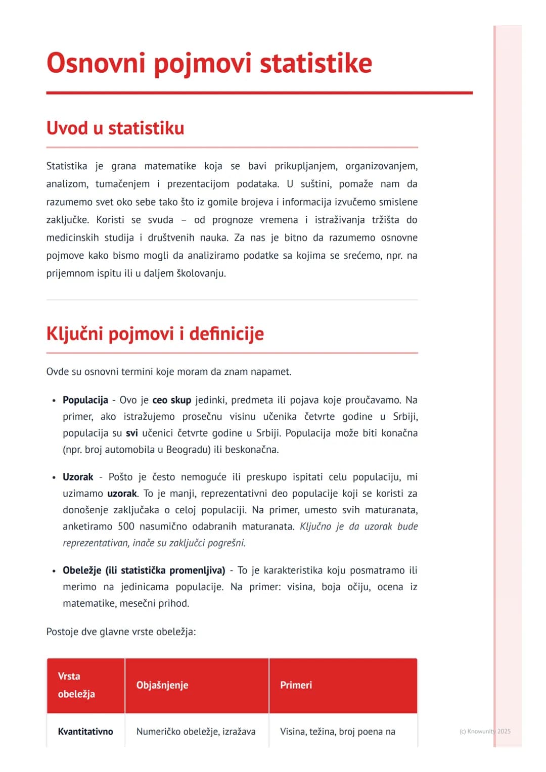 # Osnovni pojmovi statistike
## Uvod u statistiku
Statistika je grana matematike koja se bavi prikupljanjem, organizovanjem,
analizom, tum